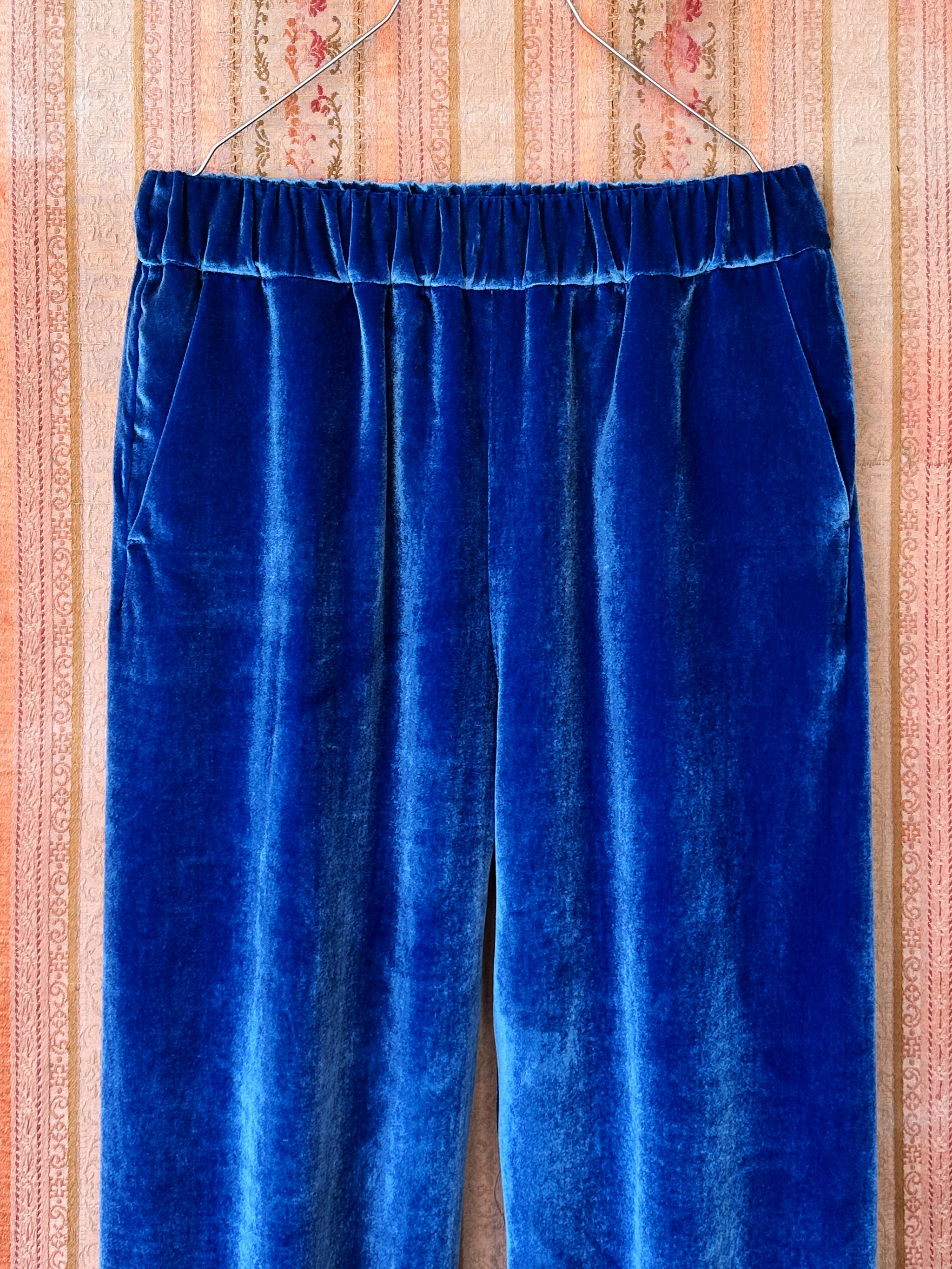Aladdin Pants, August Blue French silk velvet – La Bagatelle